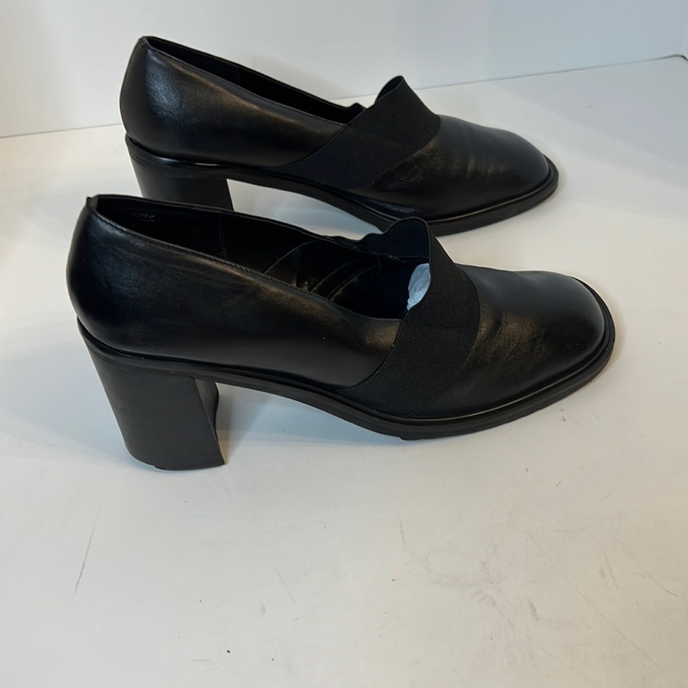 WESLEY &CO BLACK LEATHER UPPER CHUNKY HEEL SHOES SZ 11